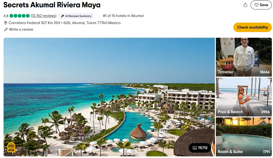 位於馬雅海岸中心的僅限成年人入住的度假村，擁有434間豪華套房、6間單點餐廳、7間酒吧與多個泳池及夜間娛樂。坐落在美索美洲大礁岩的海岸上，重新定義奢華住宿。在預定時，只有成年人人數可選，不開放兒童。