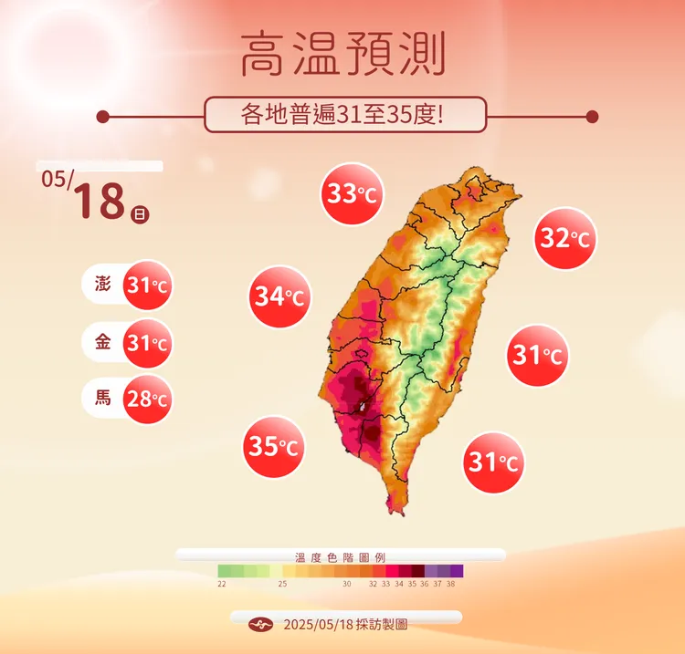 今日高溫預測。氣象署提供