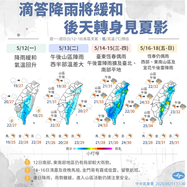 天氣提醒。中央氣象署提供