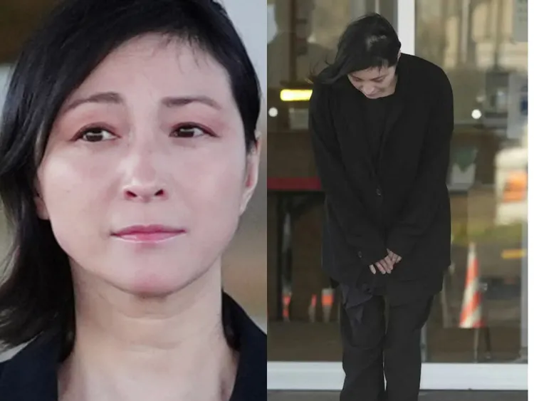 廣末涼子4月16日獲釋向媒體鞠躬，身體看來無大礙。翻攝《日刊體育》《體育日本》