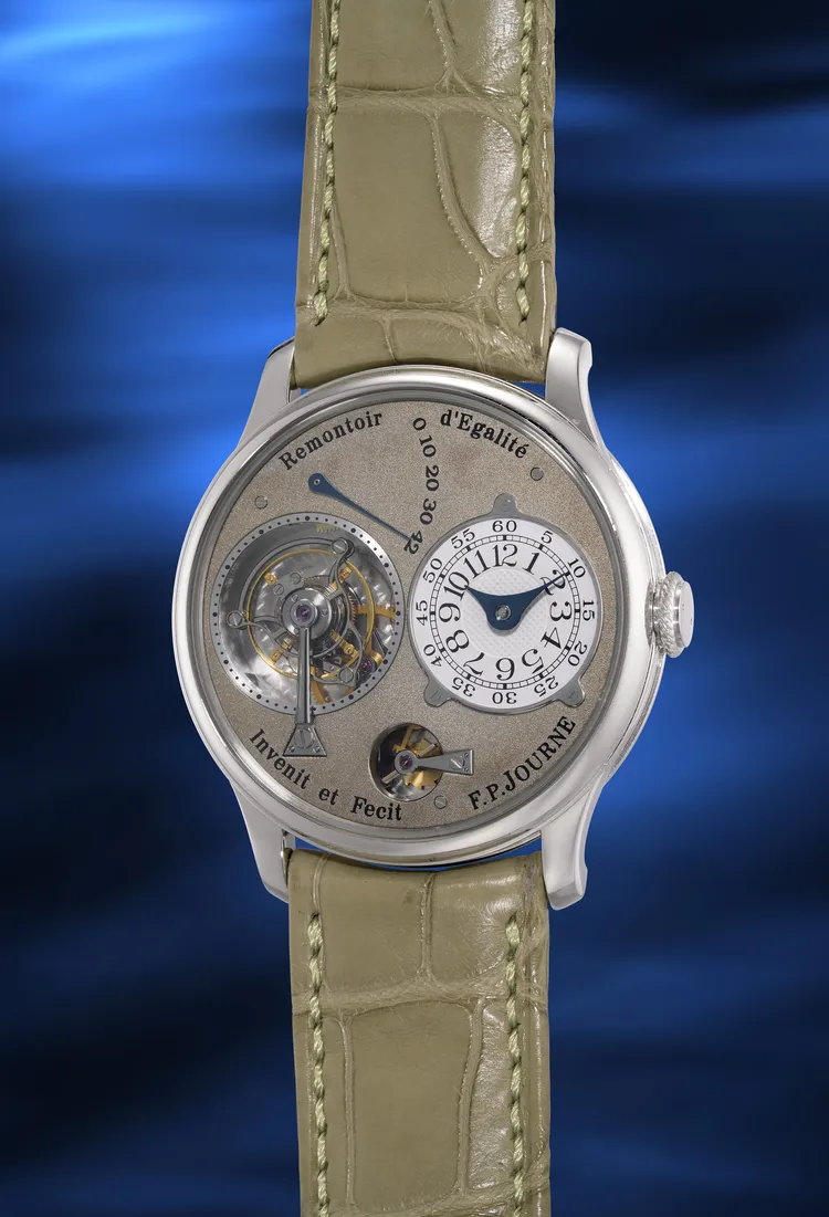 F.P. Journe Tourbillon Souverain鉑金陀飛輪腕錶，估價約172萬至280萬港元（約688萬元至1120萬元台幣）。富藝斯提供