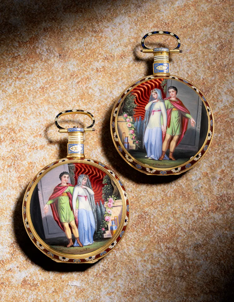 Juvet黃金及琺瑯大八件懷錶，估價約40萬至80萬港元（160萬元至320萬元台幣）。富藝斯提供