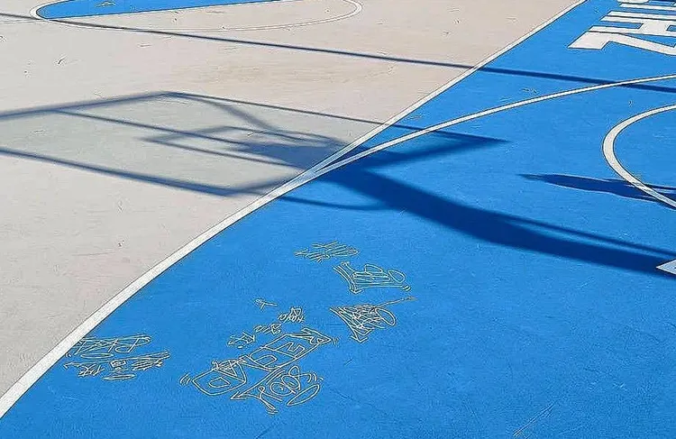 星際風雨球場遭怪客惡意塗鴉。竹北市公所提供