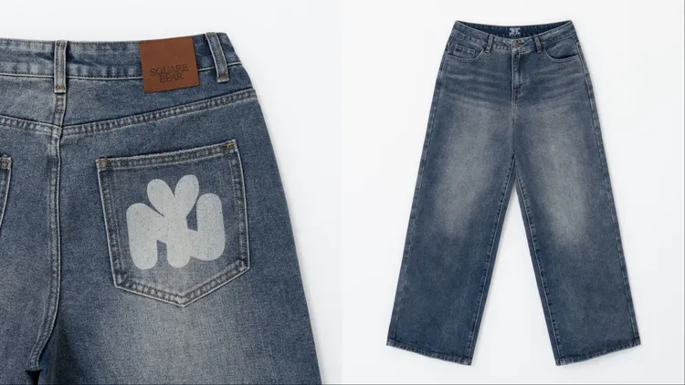 SQUAREBEAR貝果主題系列水洗牛仔褲，1880元。品牌提供
