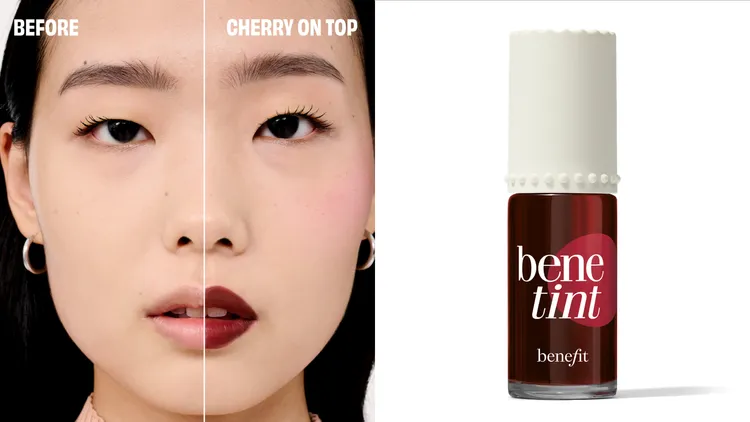 benefit經典紅粉菲菲染唇液#酒釀櫻桃，960元。品牌提供