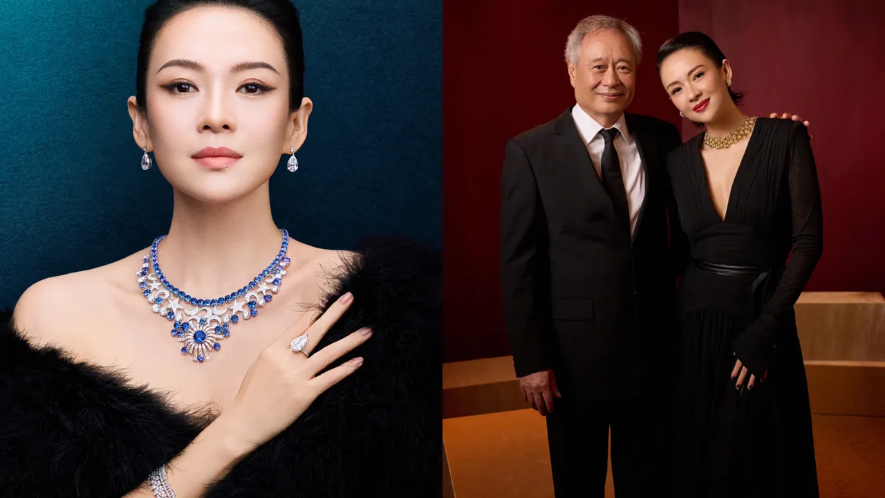 章子怡（左圖、右圖右）成為Tiffany全球品牌代言人，她日前和李安在《臥虎藏龍》重映活動上聚首。品牌提供、翻攝章子怡微博