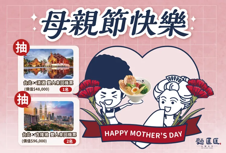 麵匡匡母親節活動消費累積抽獎券。業者提供