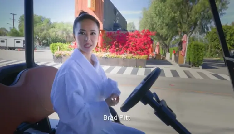 Jolin在片場笑當uber司機，許願想載到男神布萊德彼特。翻攝YouTube