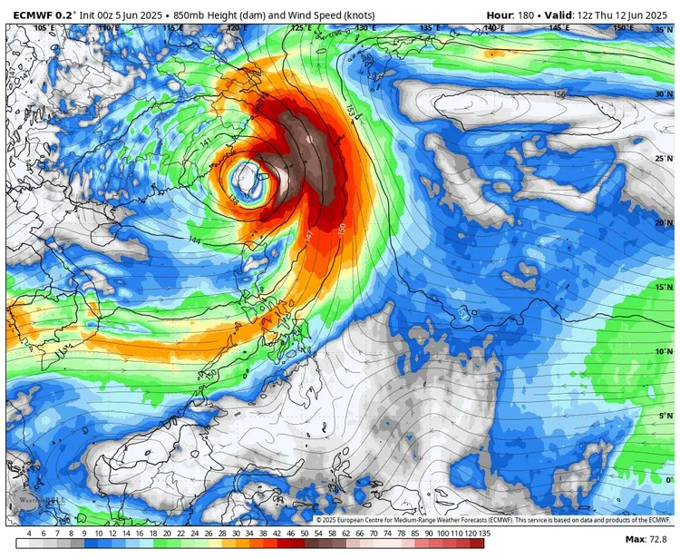 歐洲傳統物理模式預測下週颱風直接侵台。翻攝《天氣職人－吳聖宇》臉書