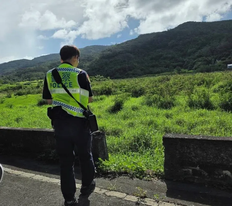 警察護送烏龜返回草叢。警方提供