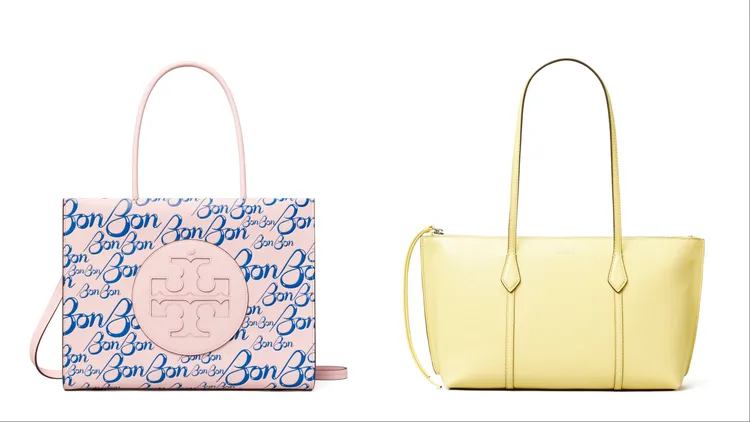 TORY BURCH x BonBon Ella Bio小型托特包（左）1萬4500元、Perry小型拉鍊托特包（右）1萬4900元。品牌提供