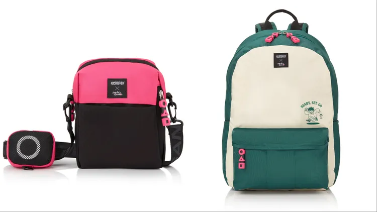 American Tourister x《魷魚遊戲》斜背包（左）1280元、後背包（右）1680元。品牌提供