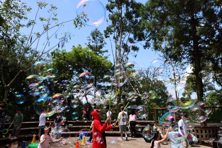 雲品溫泉酒店特別邀請專業泡泡藝術家製造比人還高的巨型泡泡與各式互動遊戲。業者提供