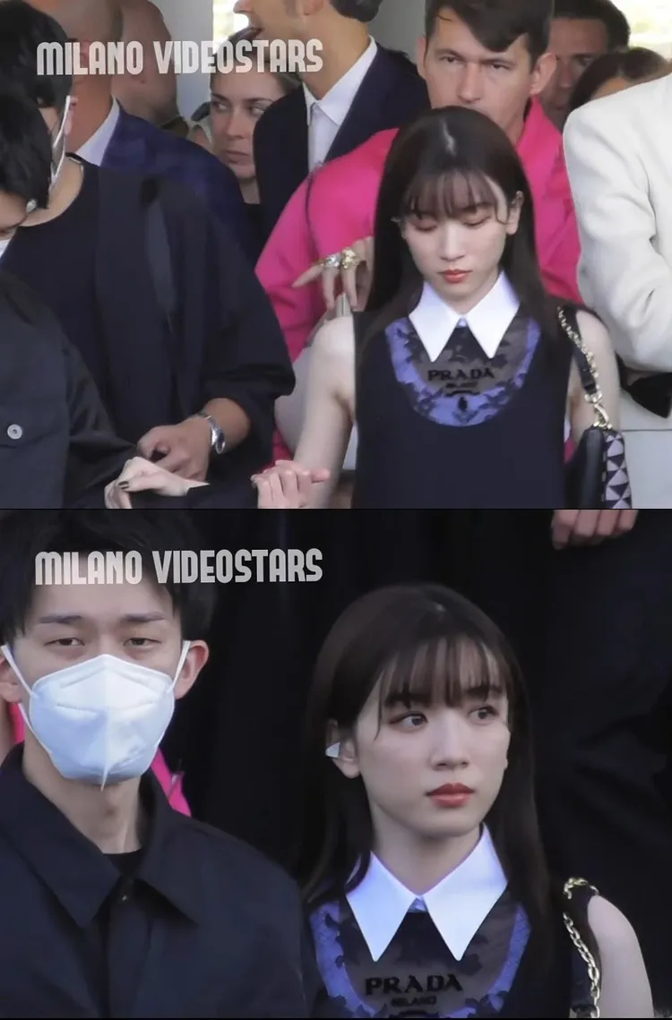 永野芽郁到外國出席時尚活動，男經紀人貼身護花。翻攝Paris Videostars YT