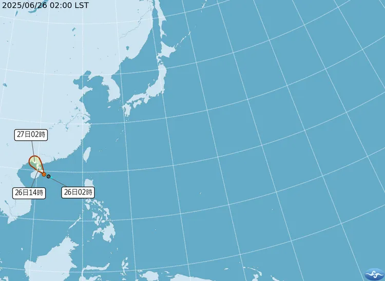 最新（26日2時）熱帶性低氣壓動態。中央氣象署