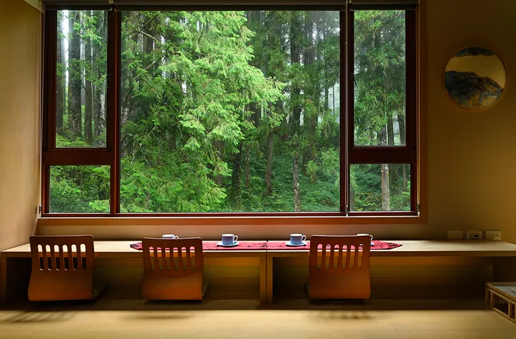 阿里山賓館和洋式套房，檜木森林盡入眼簾，彷彿置身仙境。
