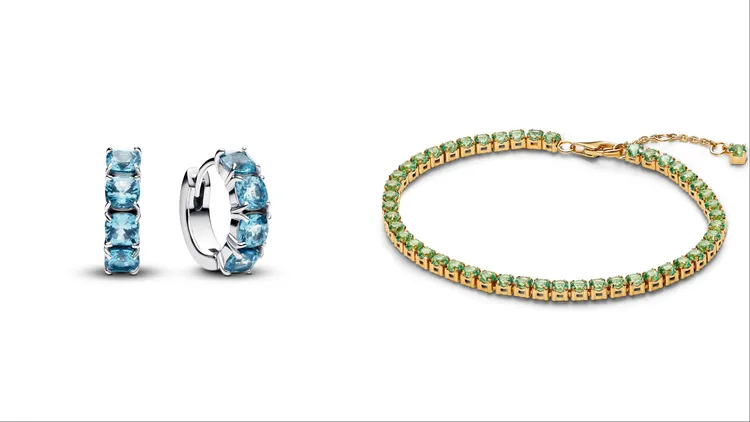 PANDORA璀璨耳環圈（左）4080、璀璨寶石手鍊（右）4380元。品牌提供
