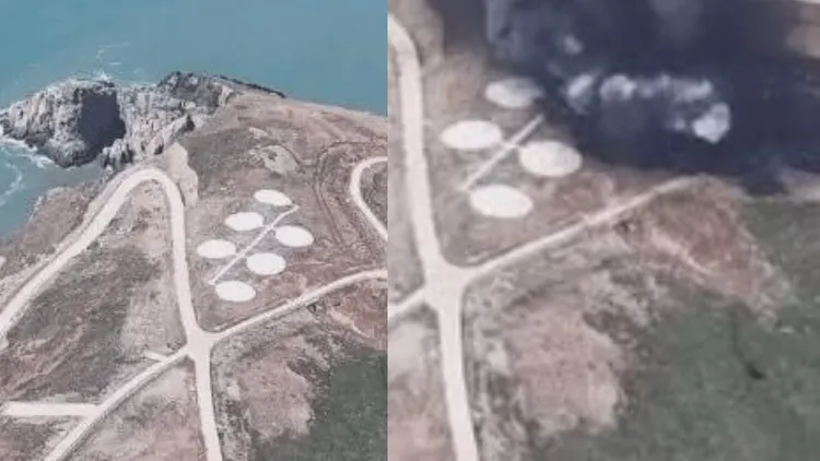 中國解放軍4月軍演，模擬跨海摧毀台灣能源設施（左圖），聲稱準確命中（右圖）。翻攝解放軍網