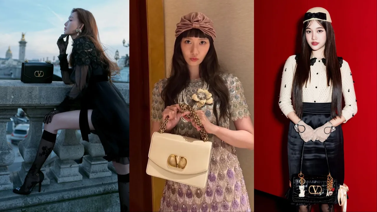 林志玲(左)、韓星潤娥、泰星Freen Sarocha一同演繹Valentino Vain包款。翻攝IG