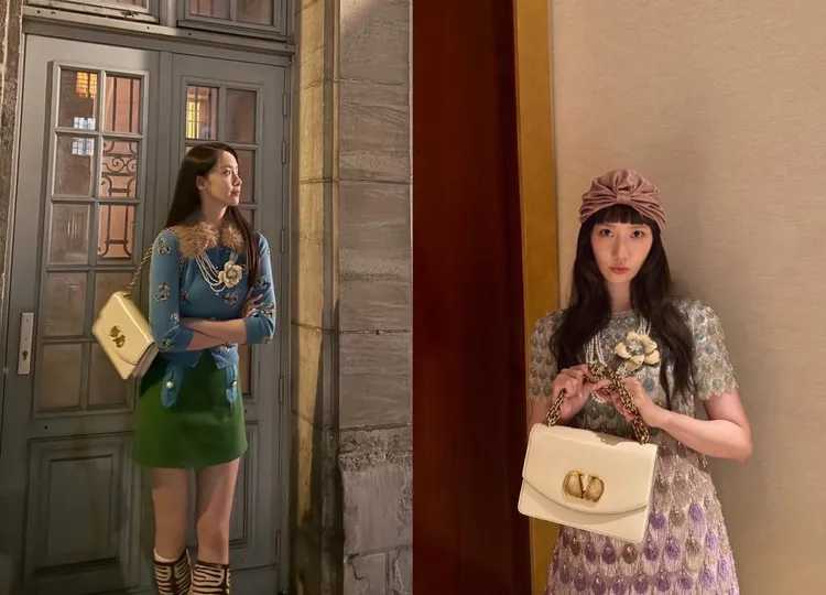 潤娥以刺繡洋裝或是撞色裙裝搭配白色VAIN包，穿出Michele的經典極繁風格。翻攝潤娥IG