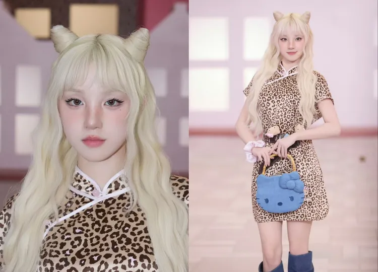 宋雨琦不僅身上造型充滿Hello Kitty，包括頭頂造型也形似Hello Kitty的耳朵。翻攝tbh微博