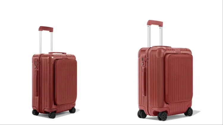 RIMOWA Essential Sleeve Cabin Rosewood玫瑰木行李箱（左）3萬7000元、Cabin Plus Rosewood玫瑰木行李箱（右）3萬9900元。品牌提供