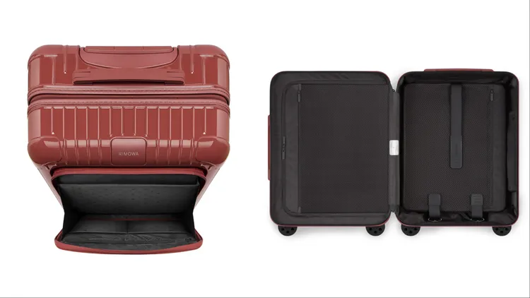 行李箱設有拉鍊式前袋，內部則配有雙邊收納設計。品牌提供