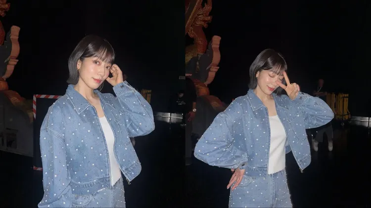 朴信惠身穿SANDRO水鑽珍珠牛仔套裝。翻攝朴信惠IG