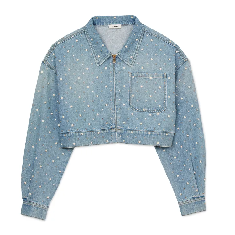 SANDRO水鑽珍珠牛仔外套，1萬4290元。品牌提供