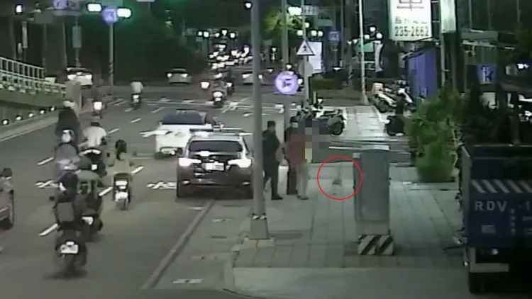 警員將寵物鵝趕上人行道。翻攝畫面