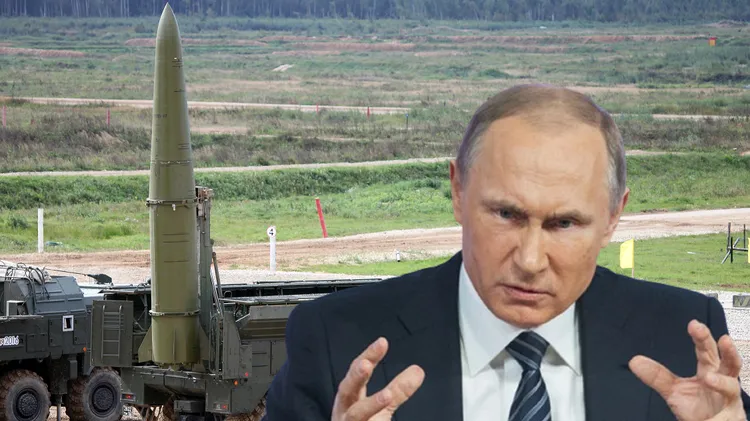 美國國防部表示，俄羅斯的強大軍力是歐洲的軍事威脅。圖為俄國總統普丁，背景為俄羅斯核武。合成畫面。路透社