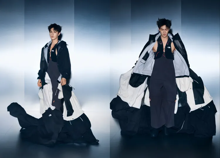 李昀銳在防風外套內僅套上機能背心，小小曬出肌肉線條。品牌提供