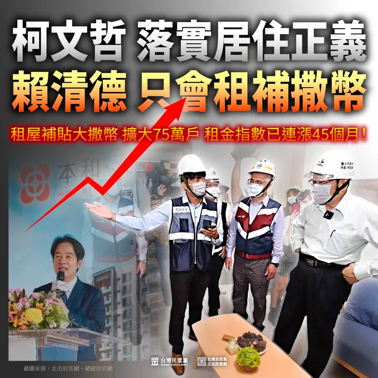 民眾黨批評賴清德蓋社宅承諾跳票。民眾黨團提供
