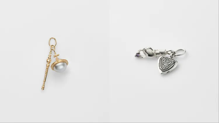 agete 35周年限定權杖墜飾（左）1萬4700元、握住幸福墜飾（右）8800元。品牌提供