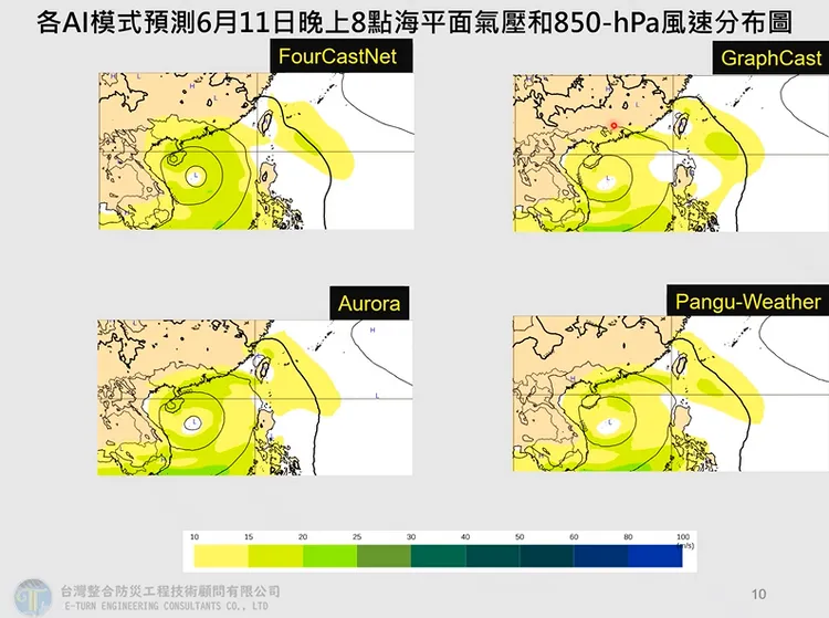 各模式海平面氣壓及風速預測。翻攝《Hsin Hsing Chia》YouTube