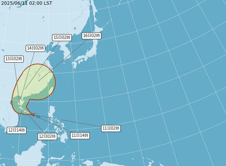 最新（11日2時）熱帶性低氣壓動態。中央氣象署
