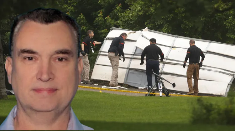 槍手是57歲柏爾特，合成畫面背景為警方在槍擊案現場蒐證。美聯社