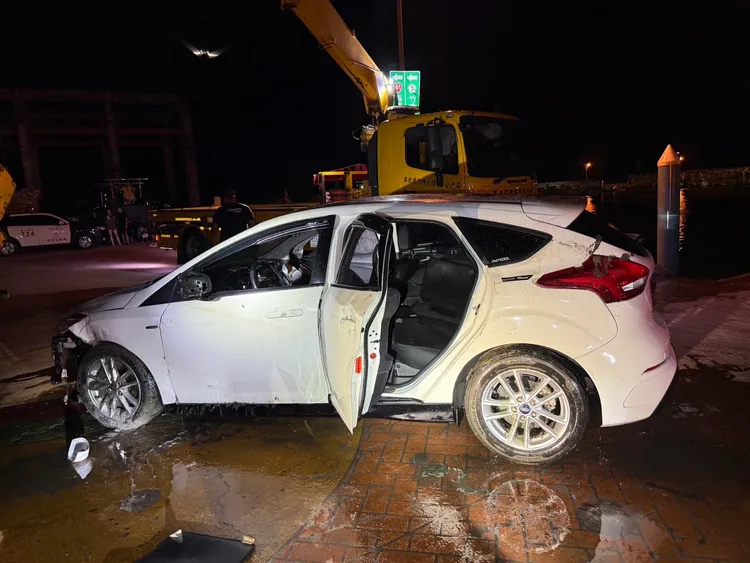 彭姓駕駛說，當時下車講電話，車子未置入P檔才滑行入海。民眾提供