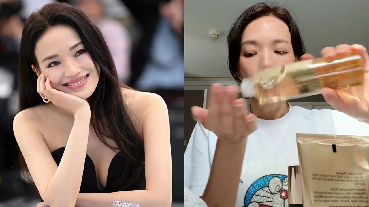 舒淇公開在坎城影展前,使用雅詩蘭黛白金級黑鑽松露系列作為妝前保養。品牌提供、翻攝影片