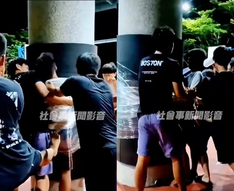 壽星被人五花大綁、鞭炮狂炸，因涉及破壞公物、製造髒亂，將交由環保局裁罰。取自社會事新聞影音