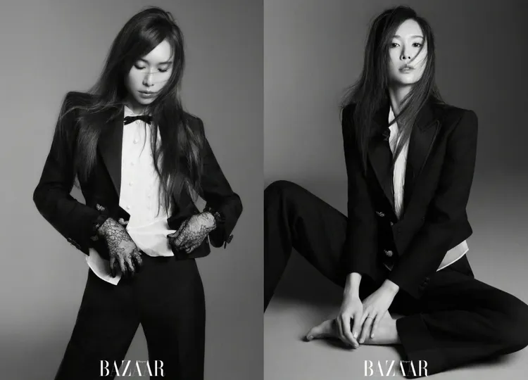 林志玲以黑白西裝展現酷帥風格。翻攝林志玲IG