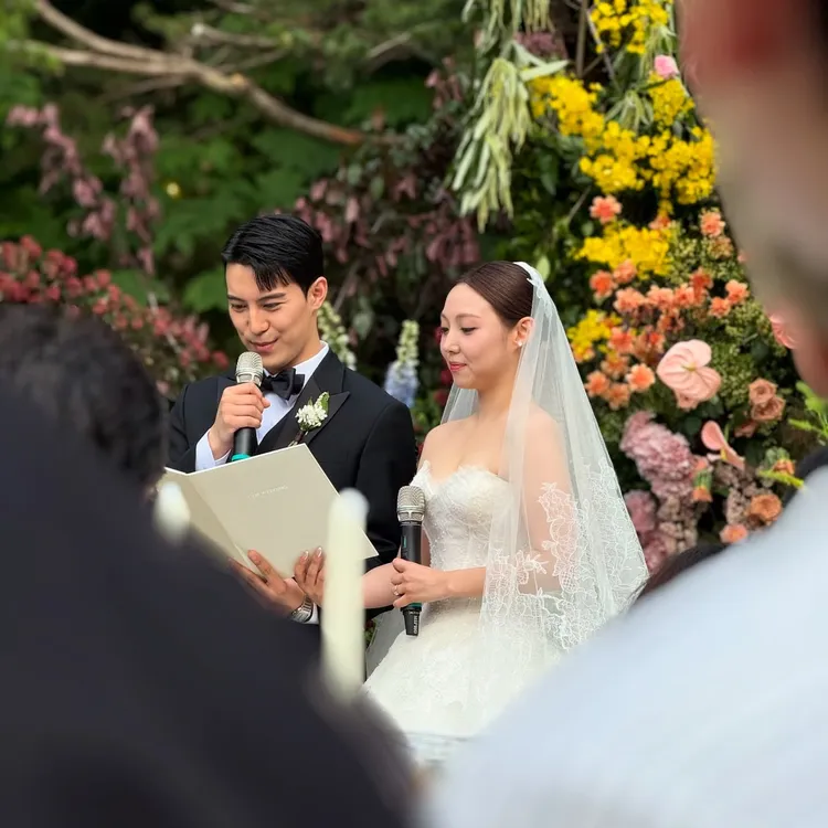 Min和企業家男友相戀7年，昨舉行夢幻婚禮。翻攝歌手Brian IG