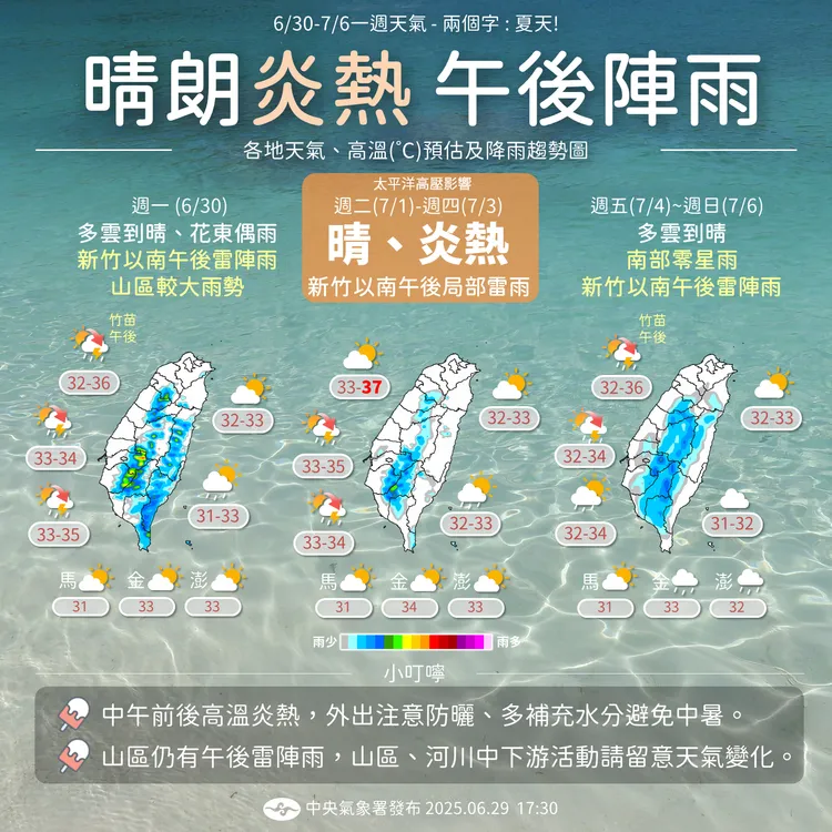 一週（6月30日至7月6日）天氣。中央氣象署提供