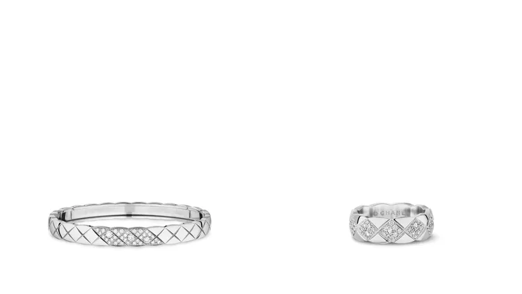 Coco Crush WG Gold Diamond Bracelet（左圖）、Coco Crush WG Gold Diamond Ring（右圖）。品牌提供