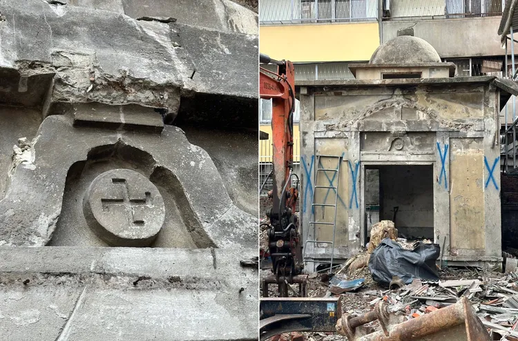 建築外觀具有佛教「卍」字符號，疑為日治台中寺遺址。市府提供