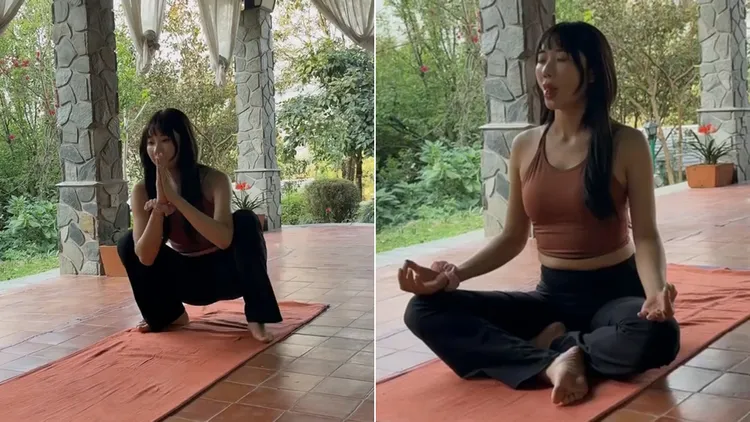愛莉莎莎示範瑜伽動作。翻攝自愛莉莎莎threads
