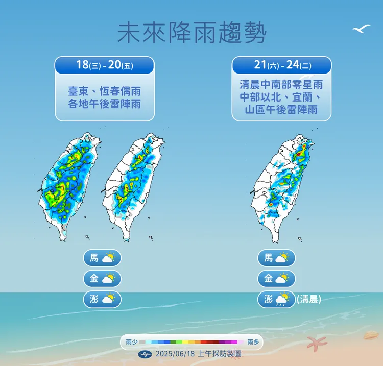 未來（18日至24日）降雨趨勢。中央氣象署提供