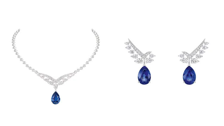 Joséphine Valse Impériale 18K白金項鍊（左圖），Joséphine Valse Impériale 18K白金耳環（右圖）。品牌提供