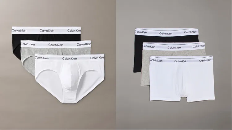 Calvin Klein Cottons Stretch低腰三角內褲三件組（左）1780元、低腰四角內褲三件組（右）2180元。品牌提供