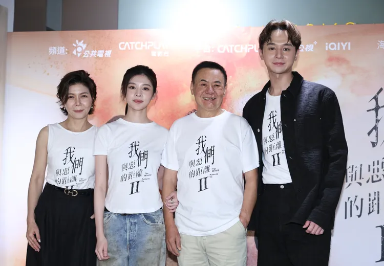 于子育（左起）、詹子萱、蔡振南、張軒睿今為戲宣傳。彭欣偉攝